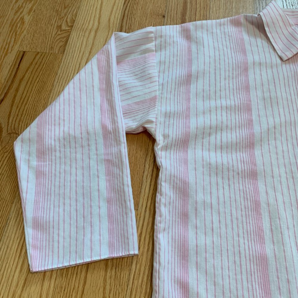 80s vintage pink & white stripe button down blouse tunic shirt dress pajamas - Picture 4 of 8